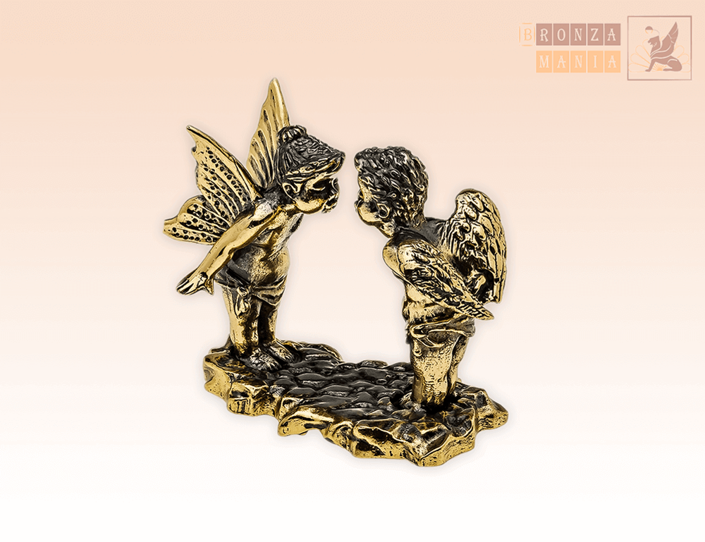 фигурка Ангелочки - Валентинки на постаменте из бронзы