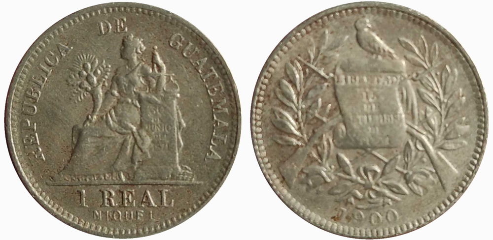 Гватемала 1 реал, 1900 Герб VF