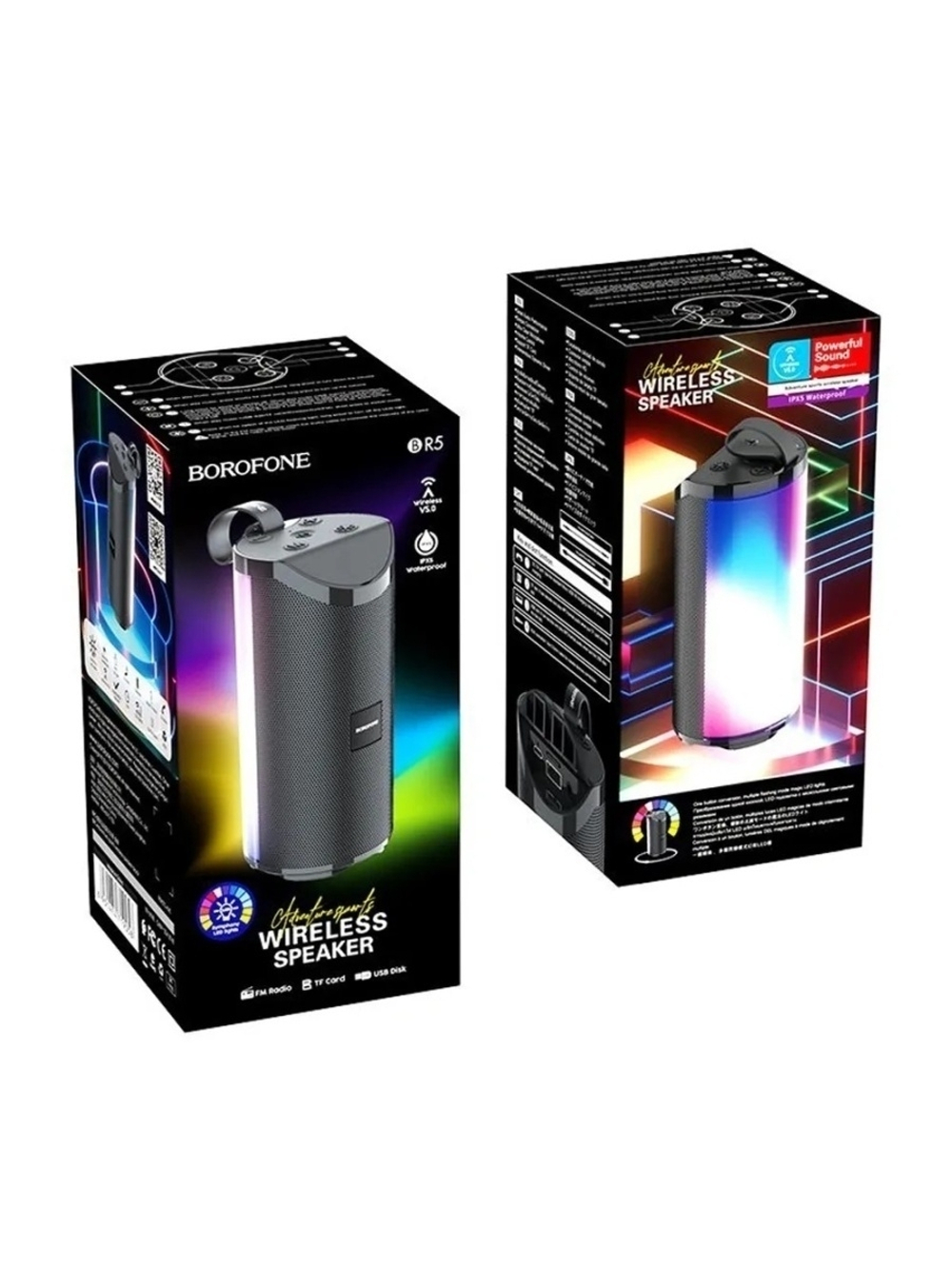 Портативная колонка Borofone BR5 с RGB подсветкой / Bluetooth 5.0 / AUX / USB / IPX5 / FM Radio
