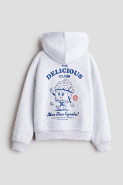 H&M Толстовка оверсайз с капюшоном и принтом, светло-серый меланж