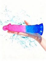 Яркий розово-синий фаллоимитатор с присоской (Цвет: розовый с синим)