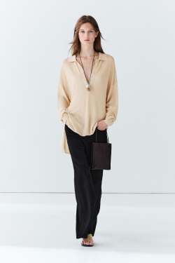 Massimo Dutti Свитер поло из смеси хлопка и шелка, цвет слоновой кости