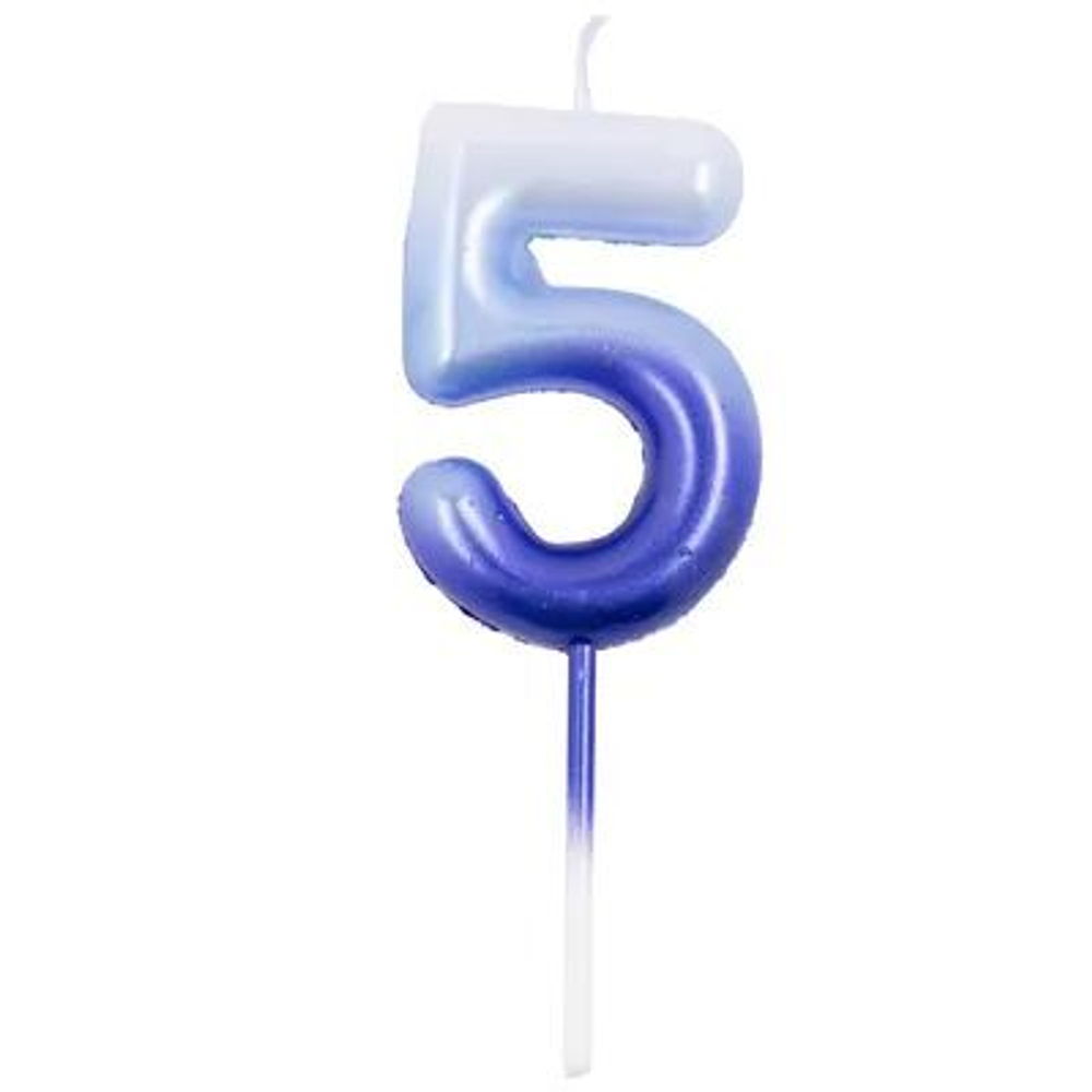 Свеча-цифра "5" Омбре голуб/синий, 6см.