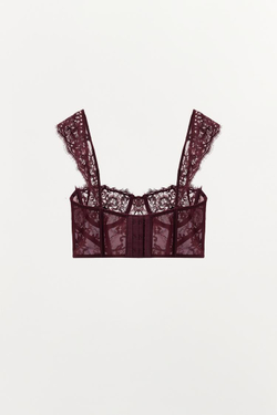 ZARA КРУЖЕВНОЙ БЮСТГАЛЬТЕР НА КОСТОЧКАХ, КОРИЧНЕВЫЙ