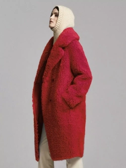 Шуба из овечьей шерсти, красная, SilverFox