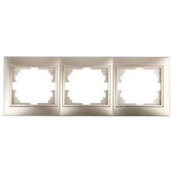 Рамка для розеток и выключателей Intro Plano 1-503-04 на 3 поста горизонтальная, СУ, шампань