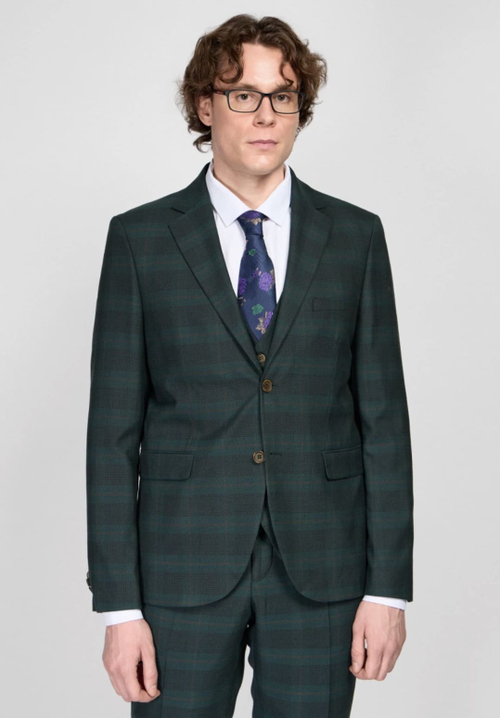 Мужской костюм тройка в клетку (зеленый) В85