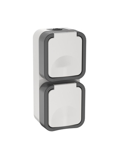 Розетка 2-м ОП TORS 16А IP55 TS232 вертик. с заземл. с крышкой бел. IEK TS-R26-16-55-V-K41
