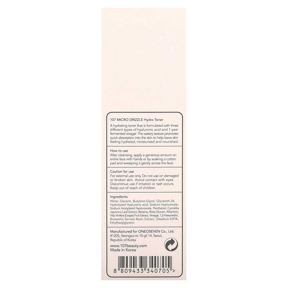 107 Beauty, Micro Drizzle, увлажняющий тонер, 180 мл (6,1 жидк. унц.)