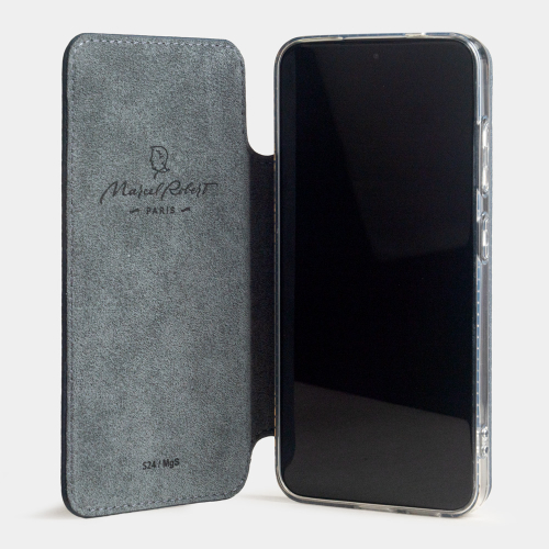 Чехол для Samsung Galaxy S24 из натуральной кожи теленка, синего цвета