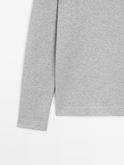 Massimo Dutti Футболка из хлопка с длинными рукавами, серый меланж