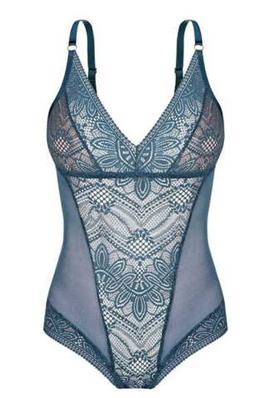 Боди Daniela из эластичной сетки и кружева (Размер: M) (Цвет: грязно-синий)