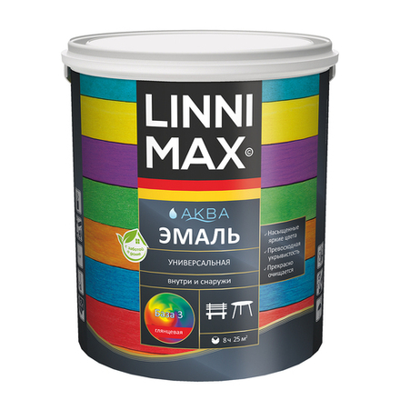 Эмаль алкидная Linnimax, универсальная, глянцевая, база 3, бесцветная, 2,3 л
