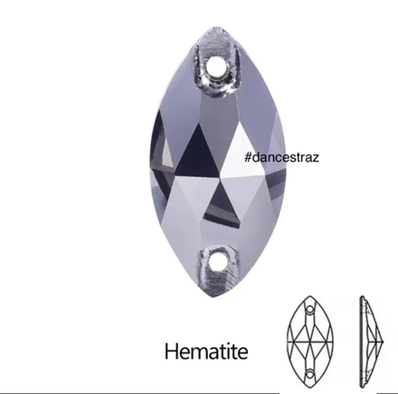 Стразы пришивные, Horse Eye, Hematite, 280HEM, 9*18mm, (36 ea/pkg), 5A+, (F2)