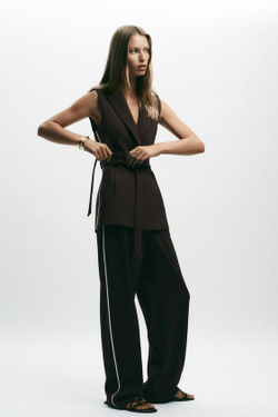 ZARA ПРЯМЫЕ БРЮКИ С ЛАМПАСАМИ, КОРИЧНЕВЫЙ