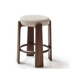 Granite Полубарный табурет из бежевого шенилла и массива ясеня в отделке орех 65 см