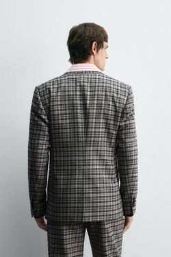 ZARA HARRY LAMBERT X DISNEY КЛЕТЧАТЫЙ КОСТЮМНЫЙ БЛЕЙЗЕР, СЕРЫЙ