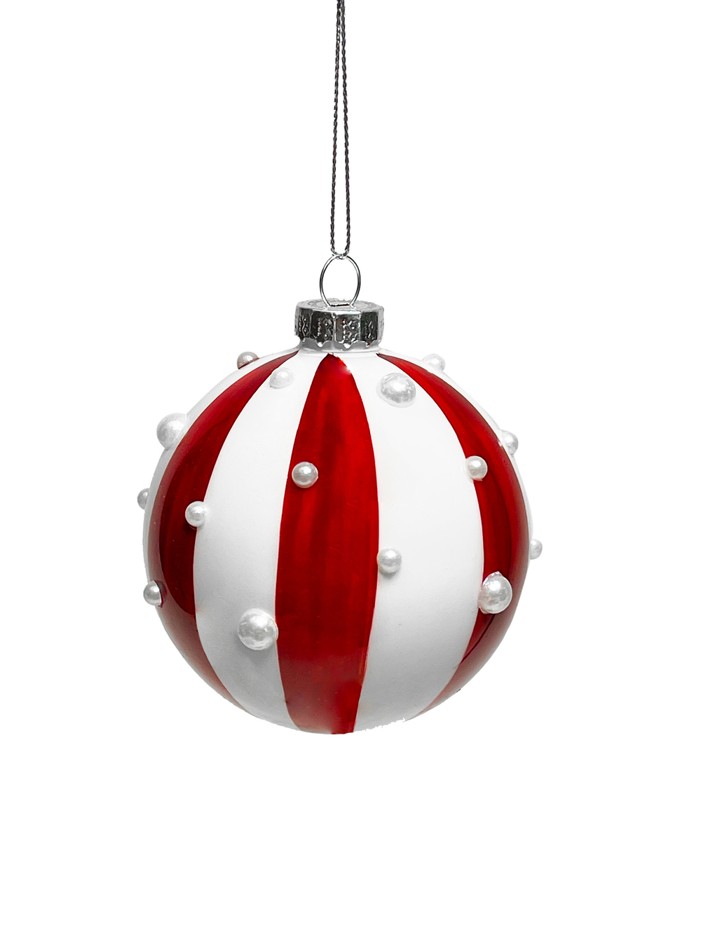 Набор елочных игрушек 8см 9шт ChristmasDeLuxe красно-белый с бусинами