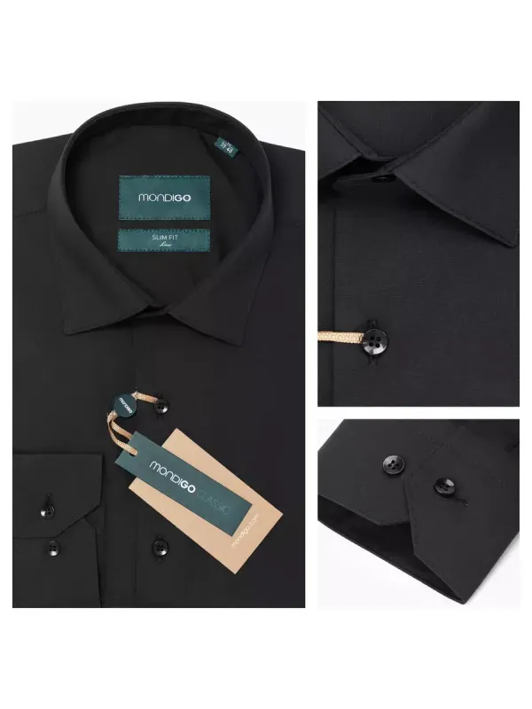 Рубашка на невысокий рост LOW SLIM FIT с длинным рукавом, черная