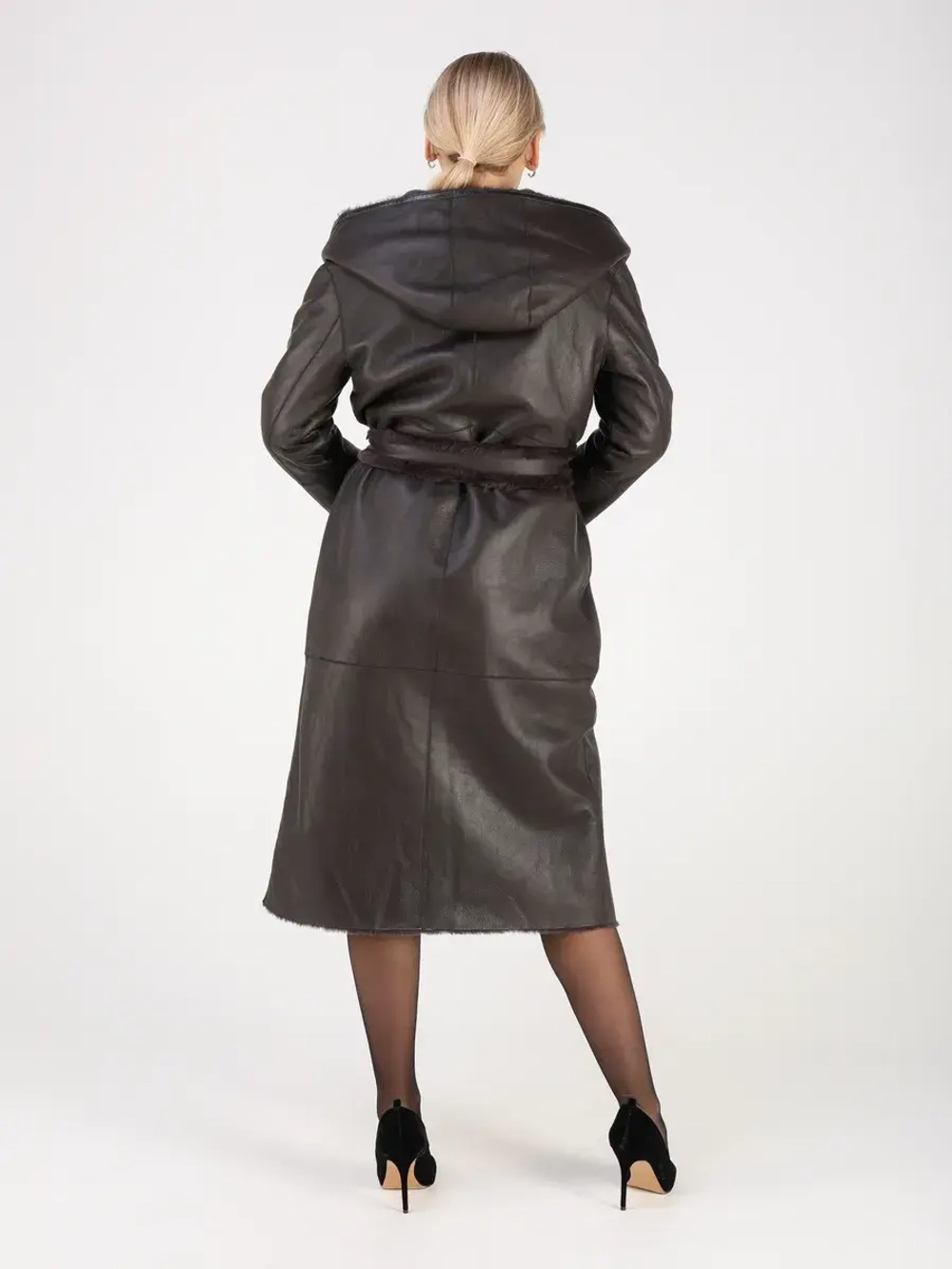 Дубленка зимняя шуба натуральная с капюшоном двухсторонняя