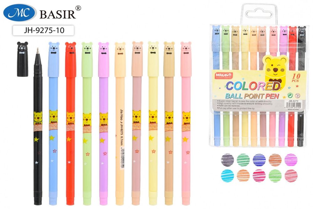 Набор ручек шарик. масл. 10цв. 0,7мм. "Мишки" корп.в цвет чернил, пласт.упакет (Basir) Набор ручек шарик. масл. 10цв. 0,7мм. "Мишки" корп.в цвет чернил, пласт.упакет (Basir)