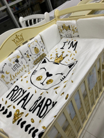 Комплект в кроватку 6-ти предметный (подушечки 17 предметов) "Детская история", КОШКА В КОРОНЕ сатин