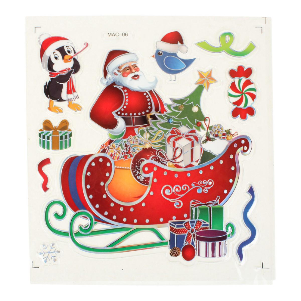 Наклейка новогодняя 21*27 см, 12 видов микс , пакет