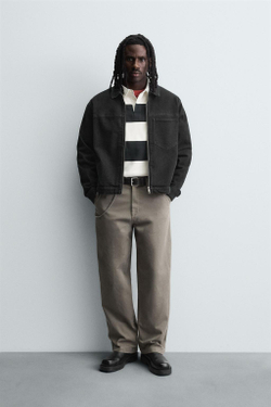 ZARA ДЖИНСОВАЯ КУРТКА-РУБАШКА НА МОЛНИИ, ЧЕРНЫЙ