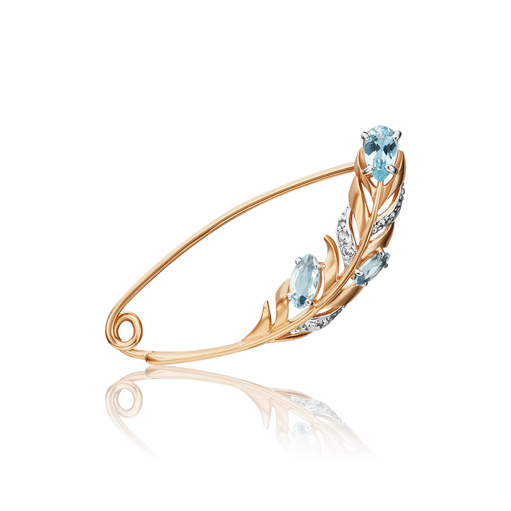 Брошь «Перо» из красного золота c топазами и натуральными топазами white Артикул: 04-0228-00-201-1110-57