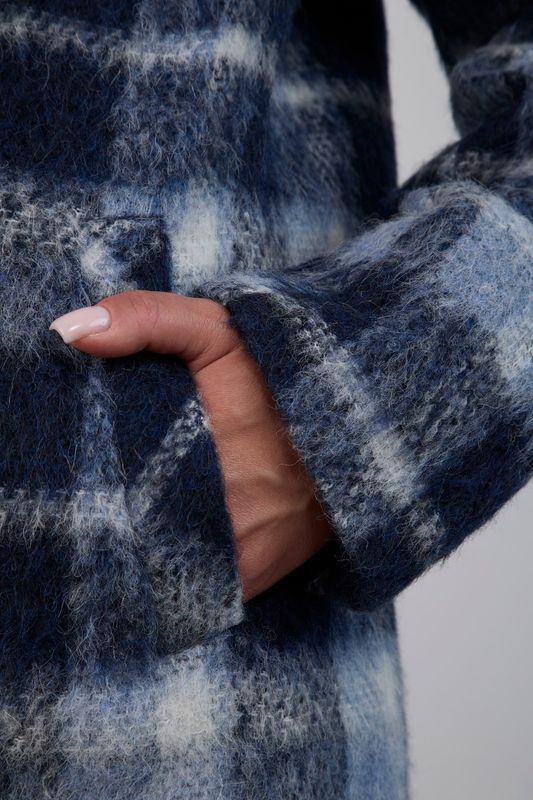 Пальто однобортное в клетку, синий