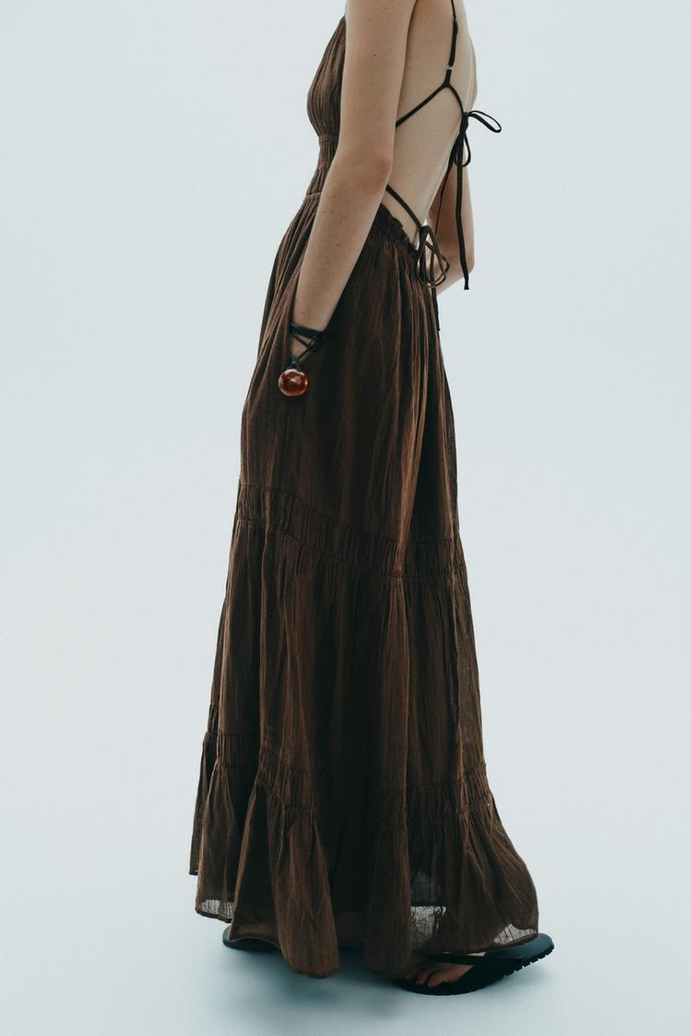 ZARA ПЛАТЬЕ МИДИ, КОРИЧНЕВЫЙ