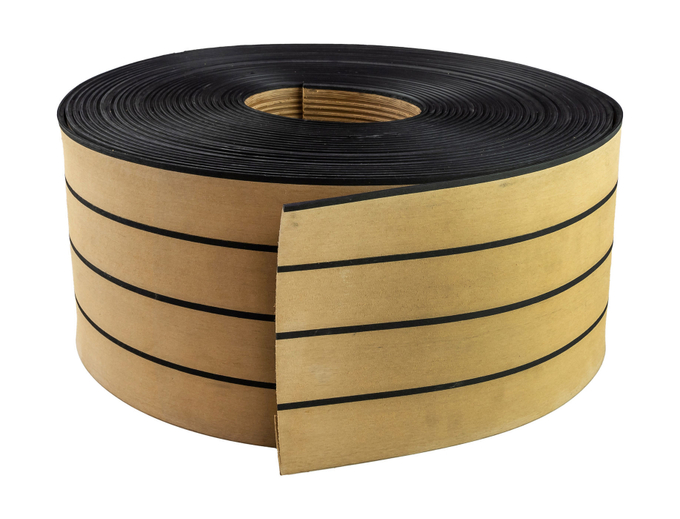 Покрытие палубное 200ммx5мм, тик классический, черная полоса, Marine Rocket