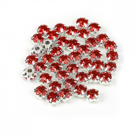 Стразы пришивные в цапах стекло, цв.красный 6 мм, 36шт