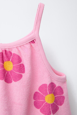 ZARA КОМБИНЕЗОН ИЗ МАХРОВОЙ ТКАНИ С ПРИНТОМ, РОЗОВЫЙ