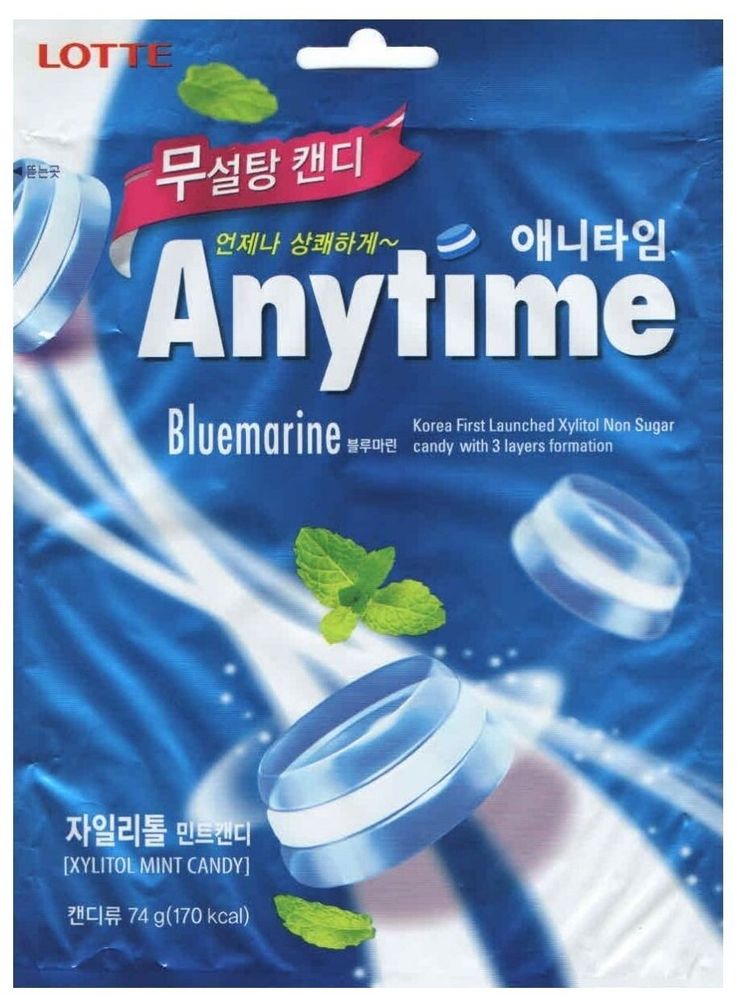 Леденцы Lotte Anytime Bluemarine без сахара 74 г, 3 шт