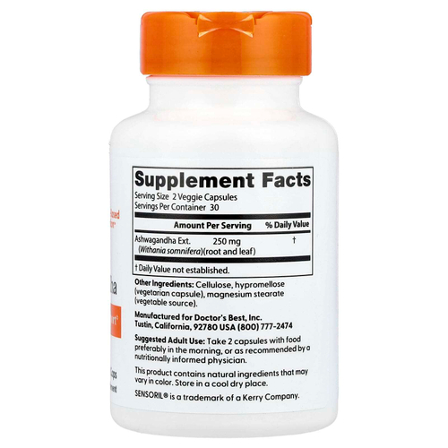 Doctor's Best, ашваганда с Sensoril, 125 мг, 60 вегетарианских капсул