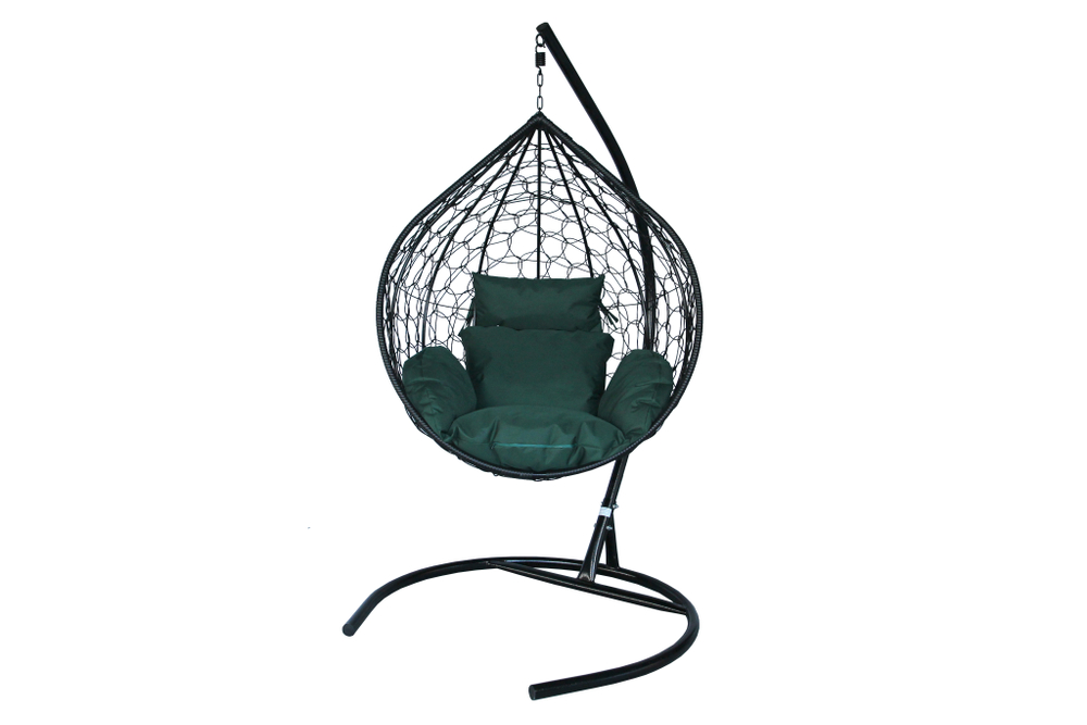 Кресло подвесное Сфера Лайт арт.BG3838 (стойка+основание.чёрн.,корзн.чёрн.,подуш. тём-зелёная. 3уп. (Б))