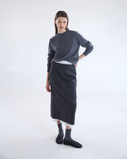 Юбка из шерсти с подъюбником из хлопка елочка серый/белый