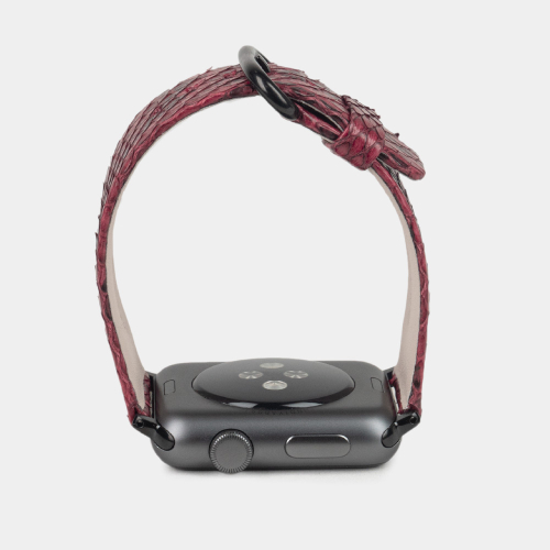 Ремешок для Apple Watch 40/41/42 mm из кожи питона, малинового цвета