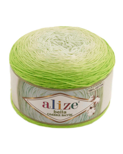 Белла омбре батик (Bella ombre batik) пряжа Alize 100%хлопок 1х250гр/900м 7412 салатовый