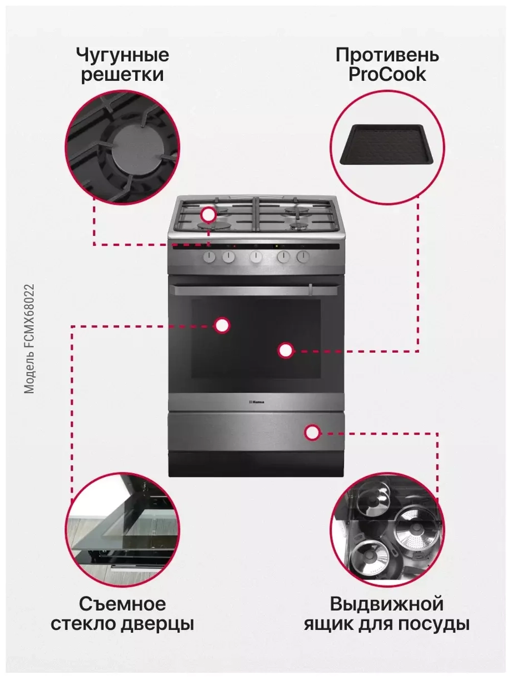 Комбинированная плита Hansa FCMX68022 нержавеющая сталь