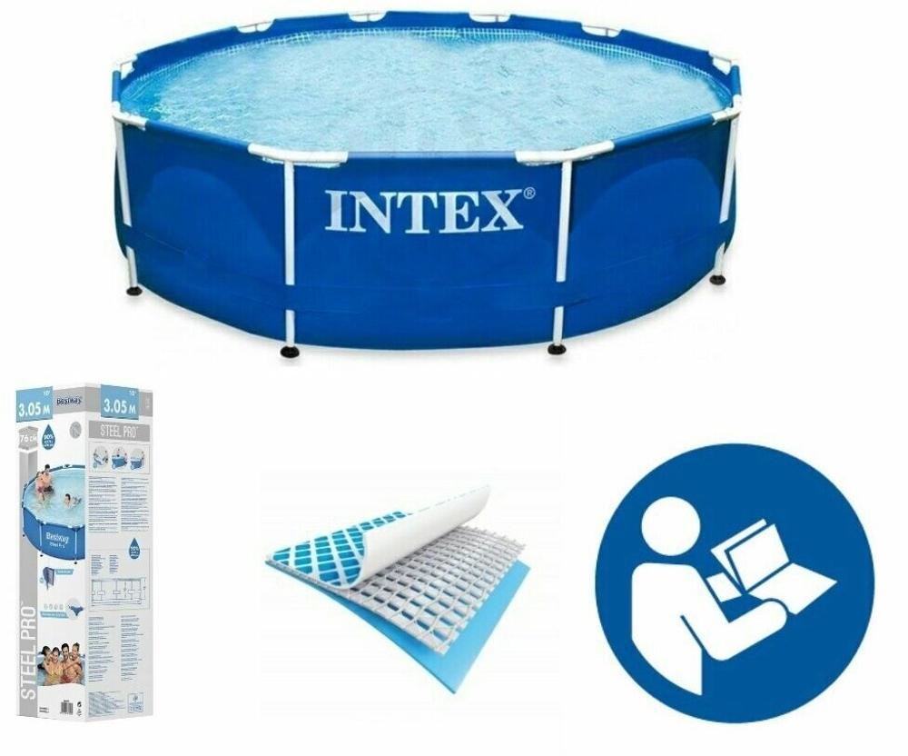 Каркасный бассейн 305х76 см Intex 28200, круглый семейный бассейн для дачи Metal Frame 4485 л