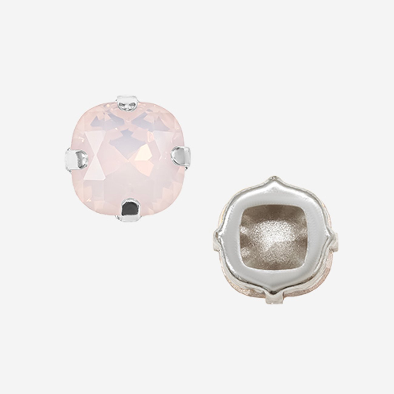 Кристалл Кушон (Сushion) в цапах, оттенок "Розовый Опал"/"Rose Water Opal", 9,2мм, родирование