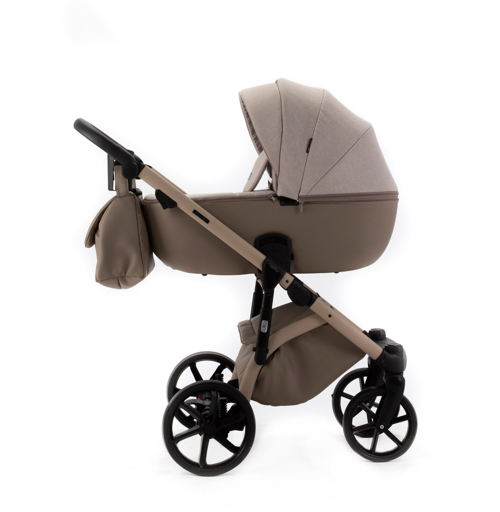 Детская универсальная коляска Adamex NOLA Natura CAPPUCCINO-4 (2в1) - Т.Бежевая ткань, Т. бежевая экокожи