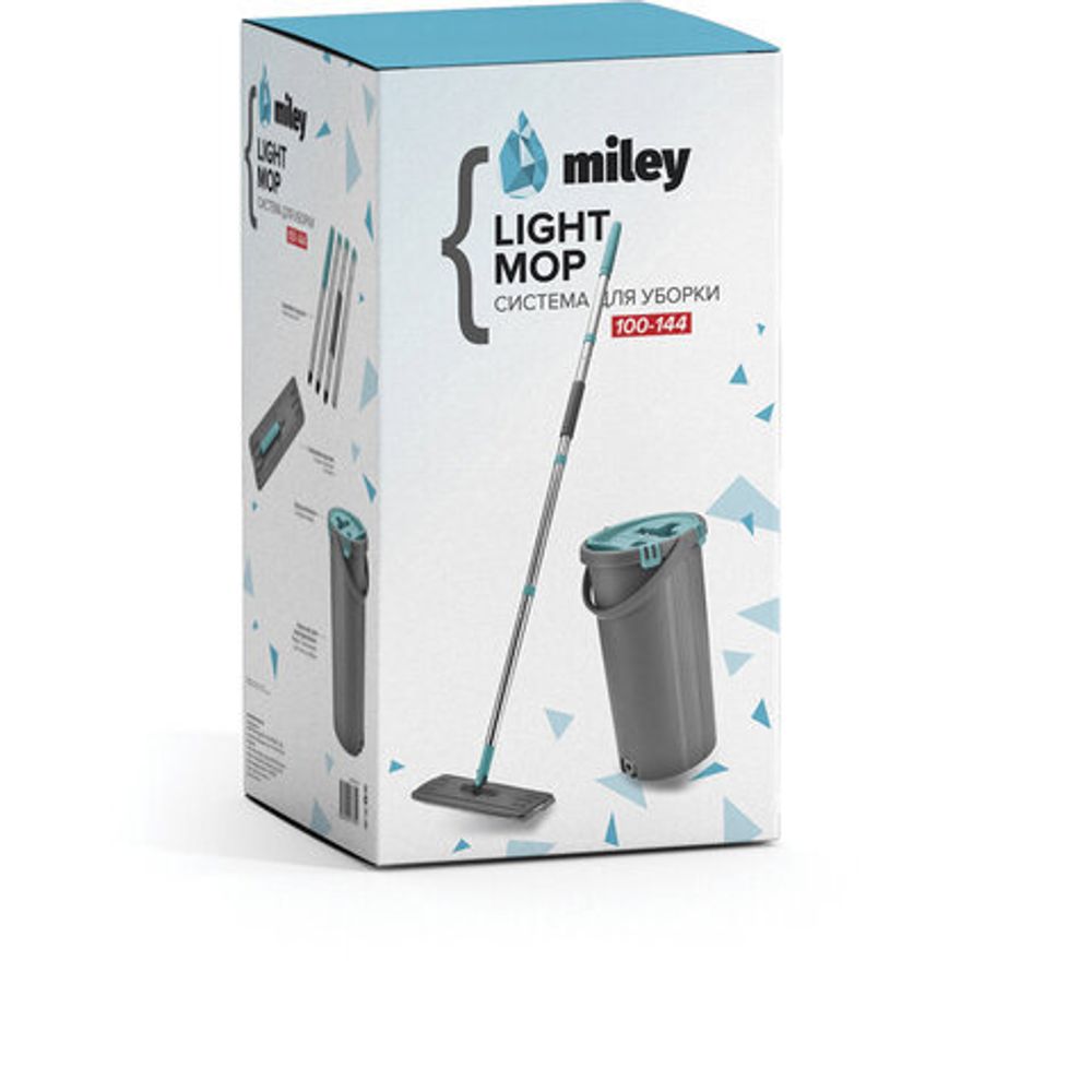 Комплект для уборки: швабра, ведро 8 л/7 л двухкамерное с отжимом, насадка, LIGHT MOP, MILEY, 901-618