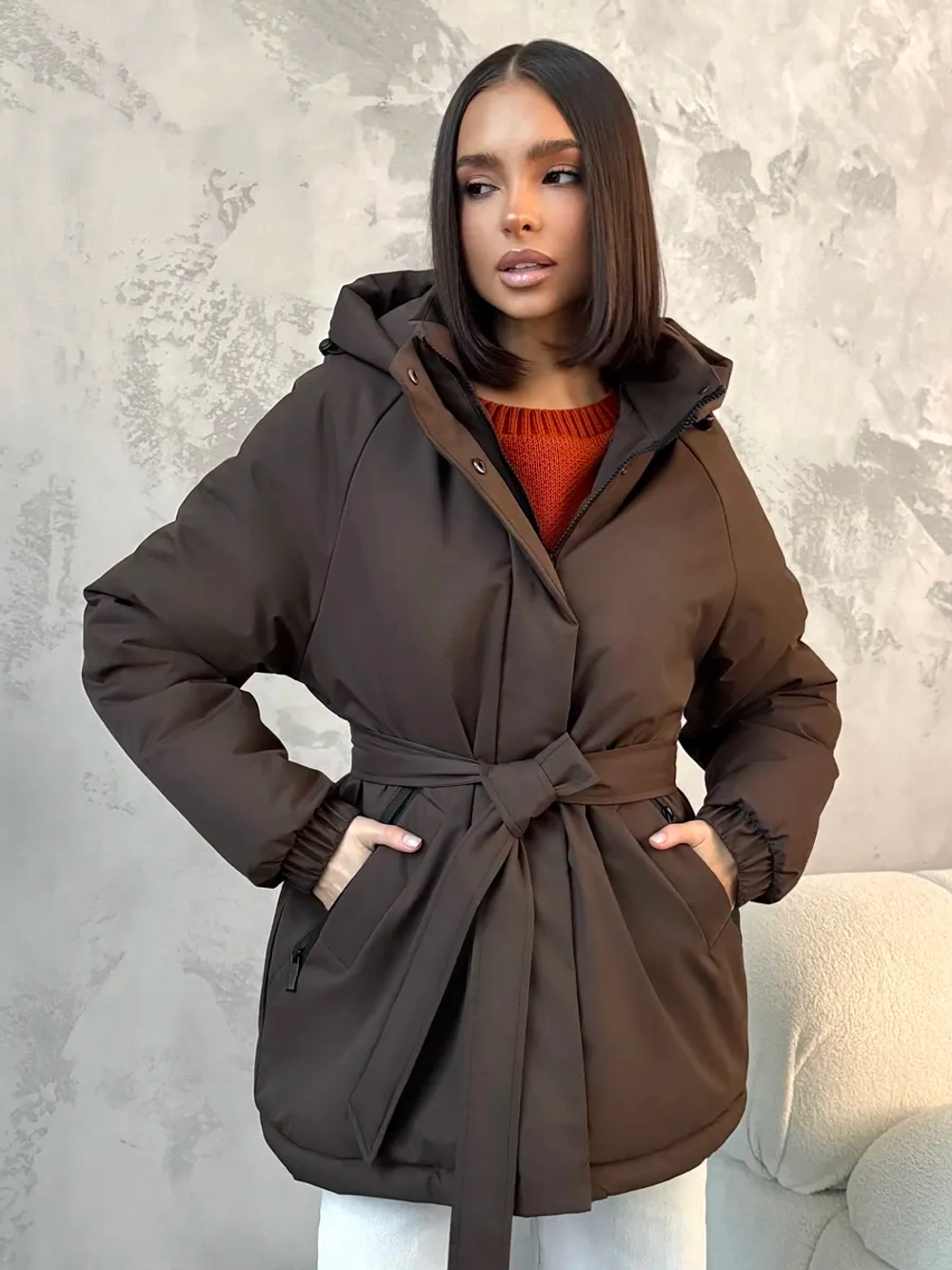 Куртка весенняя удлиненная с капюшоном