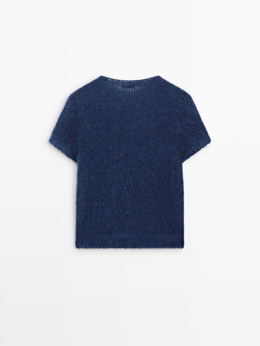 Massimo Dutti Трикотажный свитер из смесовой шерсти альпака с короткими рукавами, темно-синий