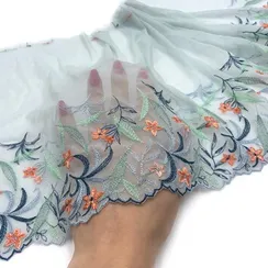 Вышивка на сетке эластичная серо-голубая 22 см (правая)