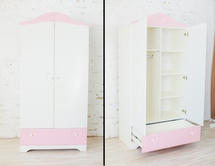 Шкаф 2-х дверный Сердце МДФ белый/розовая