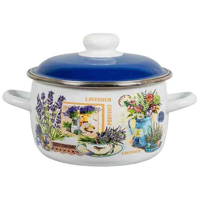 Кастрюля сталь, эмал, 3 л, с крыш, сферическая, СтальЭмаль, Горная лаванда, 6RC181M, индукц